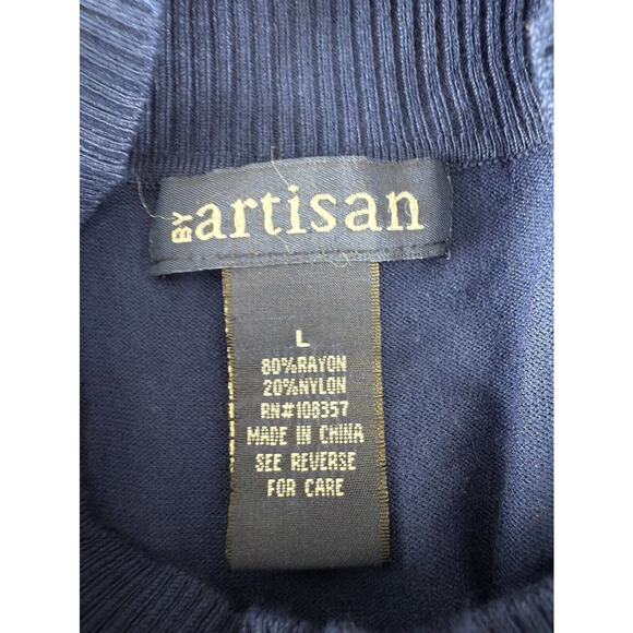 By Artisan Size L Fit Flared Knee Length Dress Navy Sleeveless Striped Casual - Picture 5 of 7